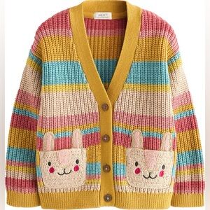 NEXT Cotton Kids' Bunny Stripe V-Neck Knitted Cardigan Sweater